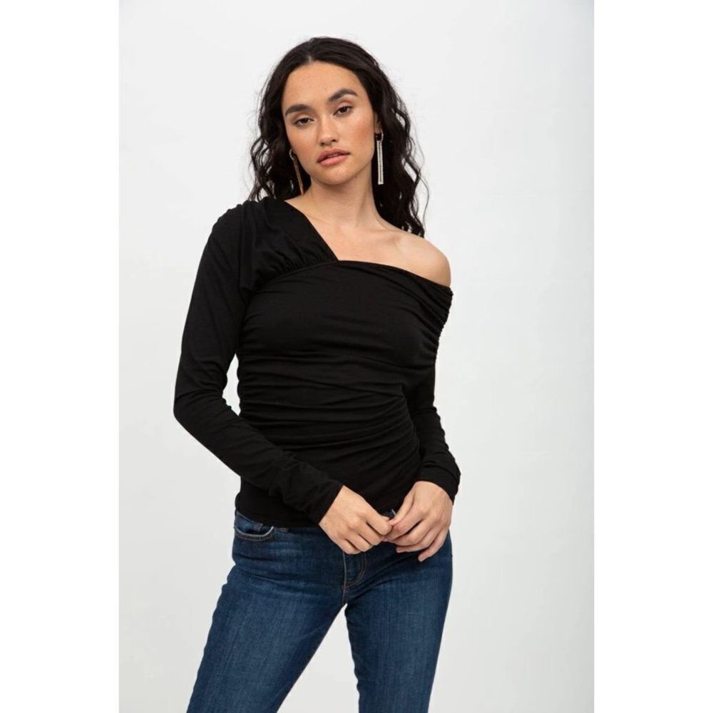 NWT N:PHILANTHROPY IMOGEN Off shoulder SMOCKED ASYMMETRICAL Top Blouse Small Bla